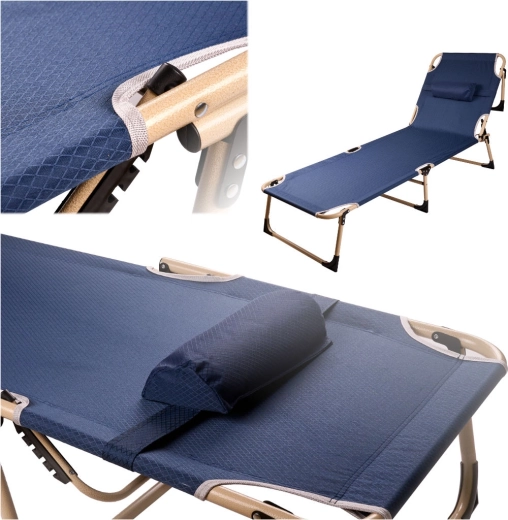 Lit de camp pliable LUARO avec dossier réglable, 193 cm – Bleu marine