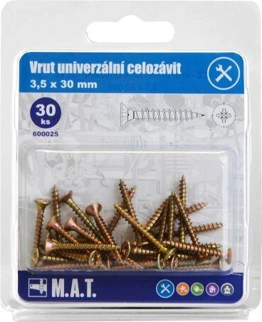 Vis universelles filetage total 3,5 × 30 mm, zinguées, 30 pcs