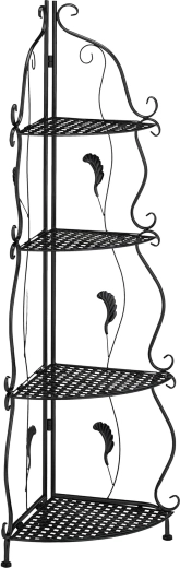 Étagère d’angle métallique pliable à 4 niveaux, noire