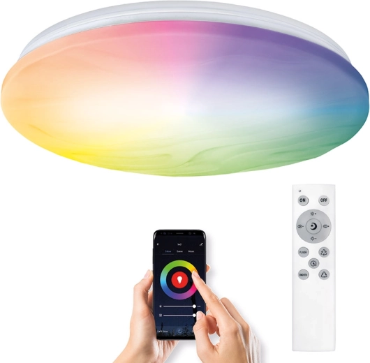 Plafonnier LED intelligent Solight Wave 30 W (Wi‑Fi, RGB + CCT, télécommande)