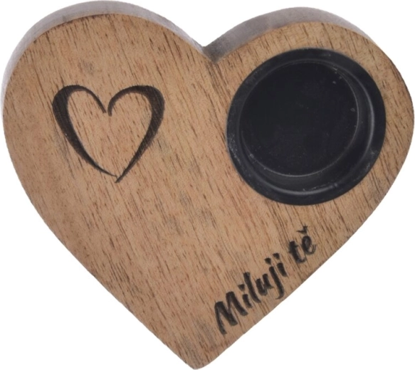 Bougeoir en forme de cœur en bois de manguier « Je t’aime »