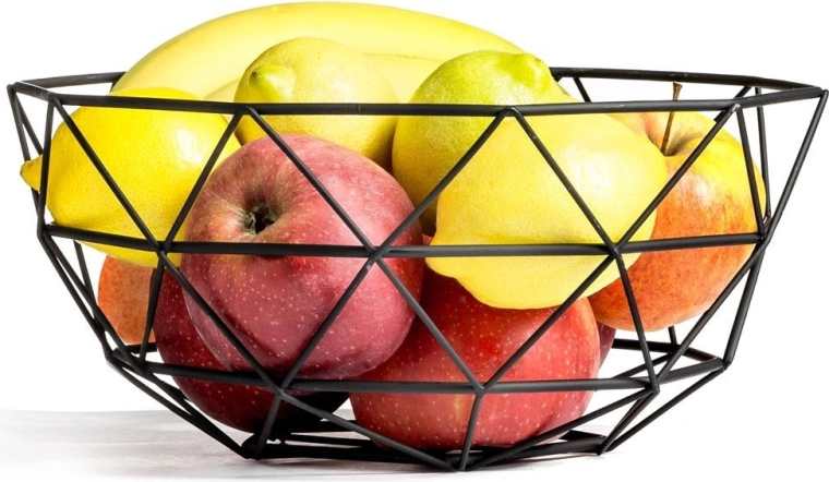 Corbeille à fruits géométrique en métal noire 28 cm Vilde