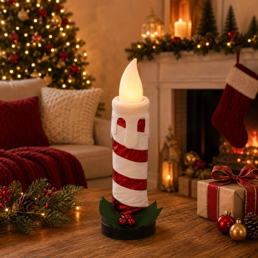 Bougie LED de Noël blanc-rouge de 60 cm