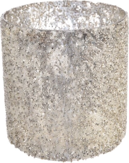 Bougeoir en verre avec perles dorées 10 × 10 × 10 cm