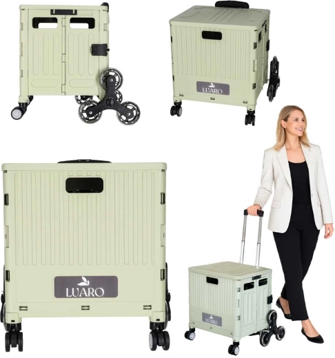 Chariot de courses pliable LUARO 32 l avec roues pour escaliers et couvercle