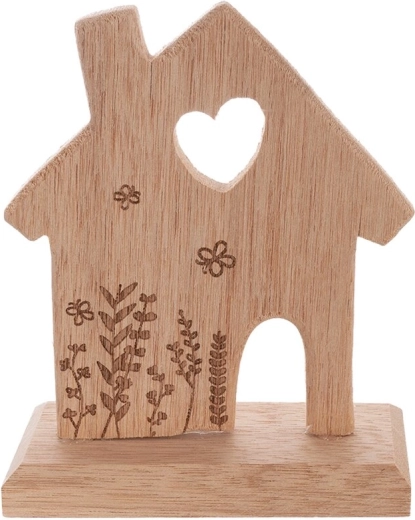 Maison décorative en bois avec motif fleur, marron