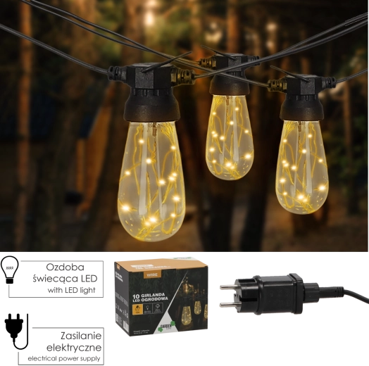 Guirlande lumineuse LED de jardin 10 m, 10 LED, blanc chaud