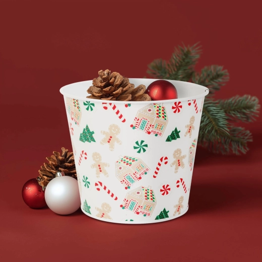 Cache-pot métallique de Noël en forme de petite maison