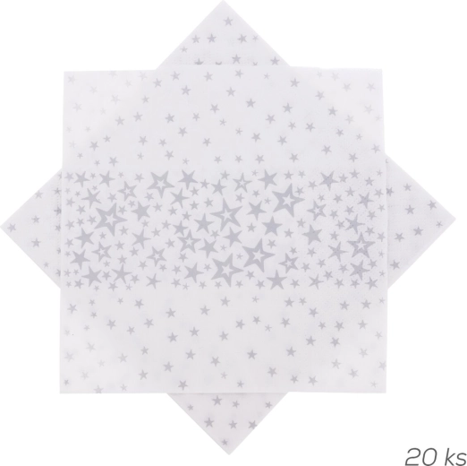 Serviettes en papier argentées à motifs d’étoiles 33 × 33 cm (20 pcs)