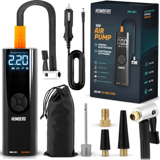 Mini compresseur électrique HUMBERG HM-251 – pompe auto numérique portable avec lumière LED