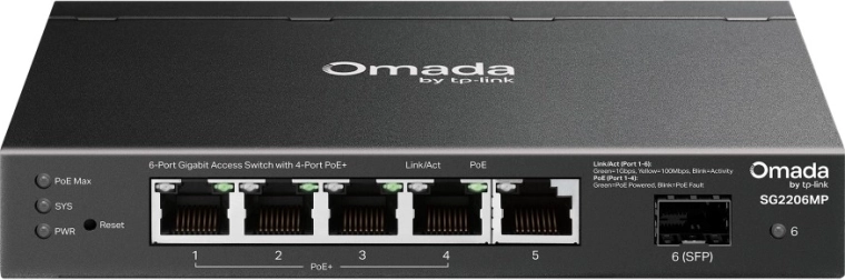 Switch gigabit TP-Link Omada avec 4× PoE+ et 1× SFP (6 ports)