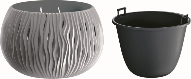 Cache-pot Sandy Bowl avec insert 23,8 cm pierre grise