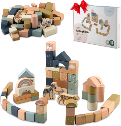 Blocs de construction en bois Nukido, 70 pièces