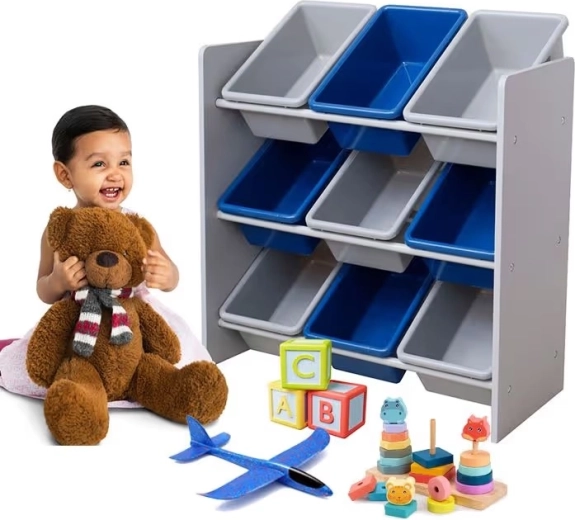 Organisateur pour enfants avec 9 bacs (gris/bleu)
