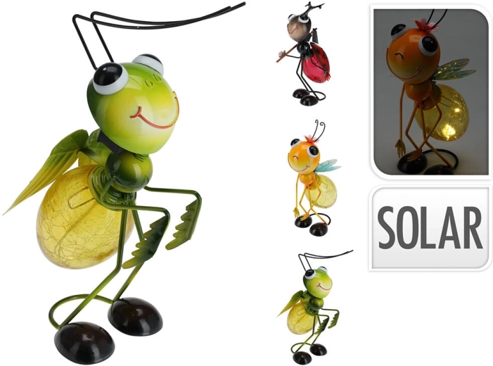 Décoration solaire de jardin insecte avec lumière LED, métal et plastique, 28 × 19 × 16 cm