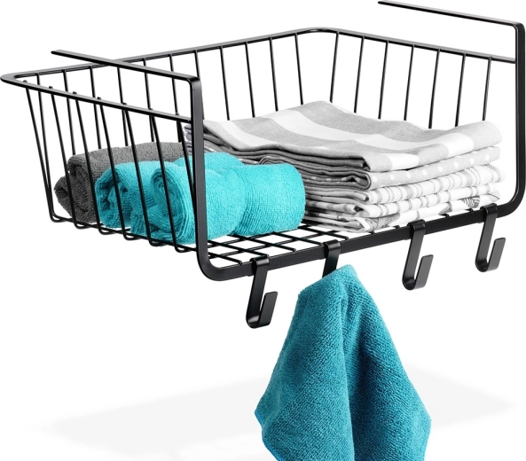 Panier métallique suspendu sous étagère, noir 40,5 × 26 × 16 cm