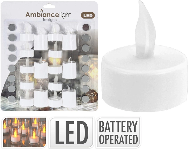 Bougies chauffe-plat LED blanches 3,5 cm avec piles (16 pcs)