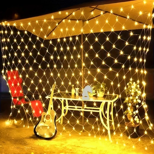Filet lumineux LED de Noël blanc chaud 2 × 2 m, 144 LED, 8 modes