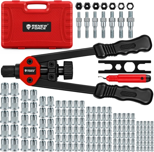 Pince à rivets manuelle à levier pour écrous à sertir Renew Force M3–M12 avec accessoires
