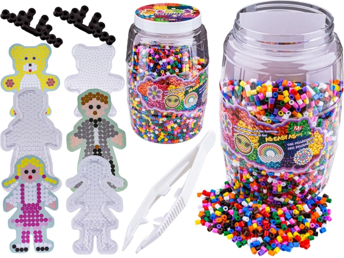 Kit de perles à repasser en boîte 9000 pcs + 3 plaques (ourson, poupée, bonhomme)