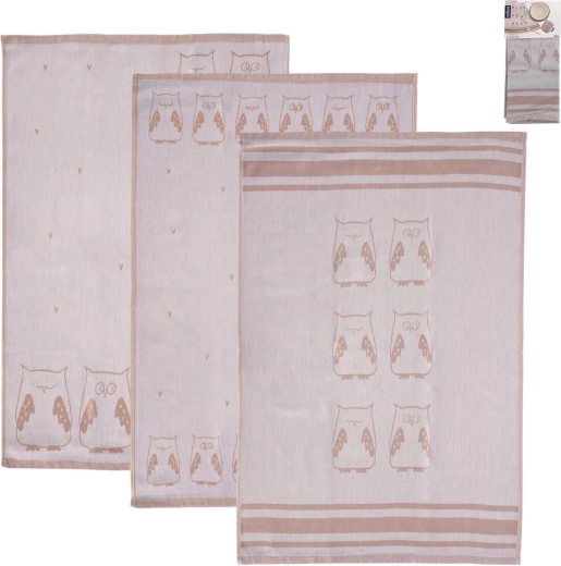 Torchons en coton égyptien Chouette, 3 pcs