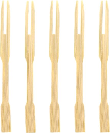 Pics en bambou pour amuse-bouches avec fourchette, 9 cm, 50 pièces