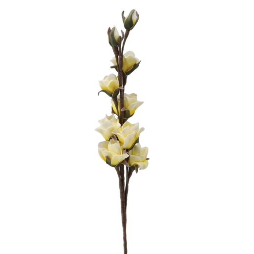Rose artificielle décorative sur tige avec 7 fleurs 90 cm jaune