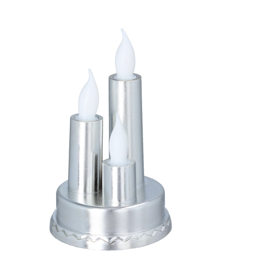 Bougie LED triple argentée 14 cm