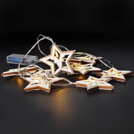 Solight guirlande lumineuse de Noël LED avec étoiles en bois, 1,5 m, 10 LED, blanc chaud