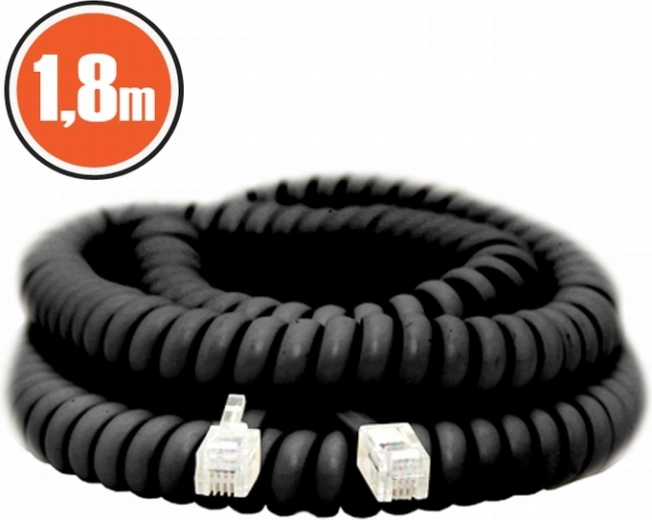 Câble téléphonique spiralé 4P4C, 1,8 m, noir