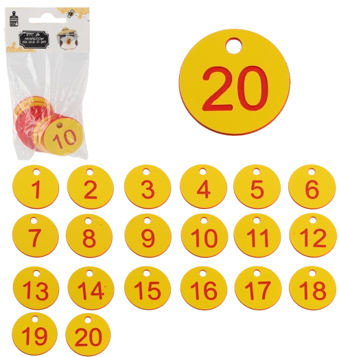 Jeu de numéros pour ruches 1–20, jetons en plastique avec trou 3,5 cm