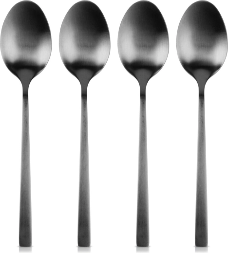 Cuillères à thé en acier inoxydable noir, 4 pcs