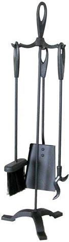 Ensemble d’accessoires de cheminée avec support 63 cm, acier noir, set 3 pièces