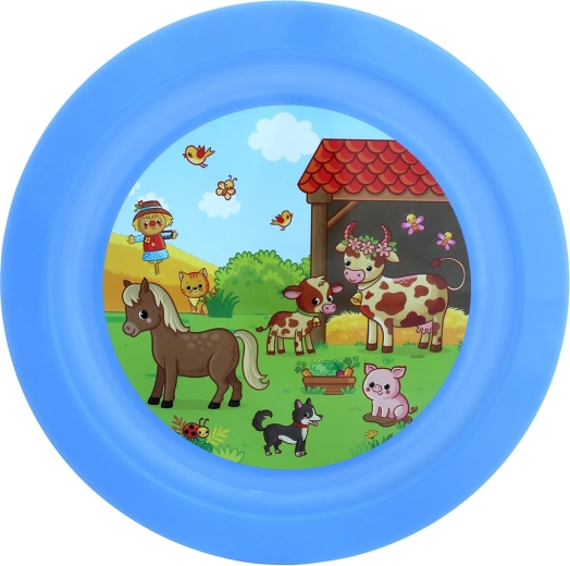Assiette plate pour enfants FERME 21 cm, plastique, assortiment de couleurs