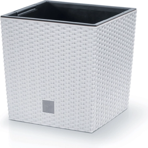 Cache-pot aspect rotin avec insert intérieur 20 cm – blanc