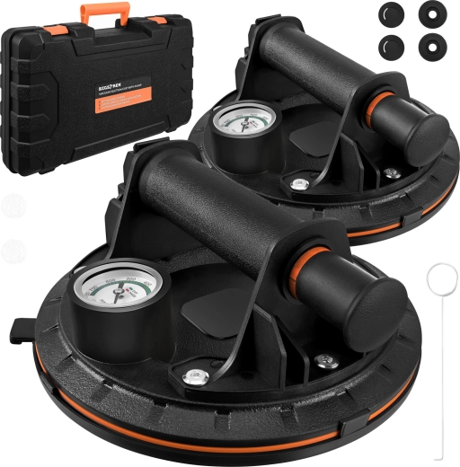Ventouse à vide avec pompe Bigstren (lot de 2 pcs) avec manomètre et mallette