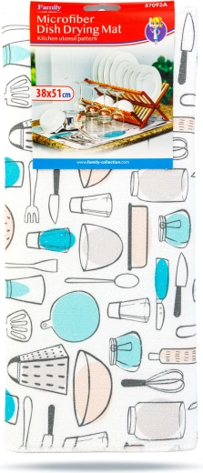 Tapis en microfibre pour sécher la vaisselle avec motif d’ustensiles de cuisine