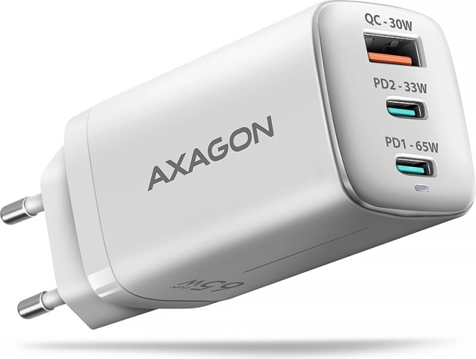 ACU-DPQ65W GaN Chargeur secteur 65 W, 3 ports (USB-A + double USB-C) PD3.0/QC4+/PPS/Apple, blanc