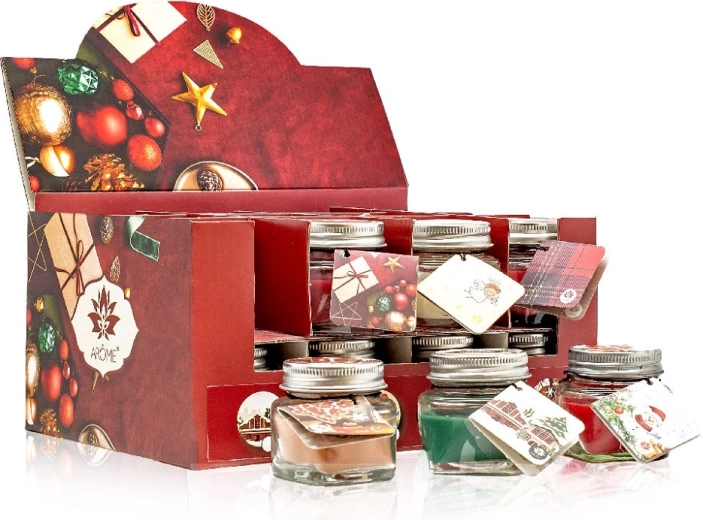 Bougie parfumée ARÔME avec message 28 g – assortiment hivernal de parfums dans un pot en verre