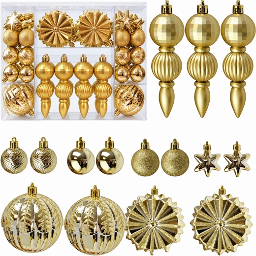 Décorations de Noël pour sapin dorées, set de 52 pièces