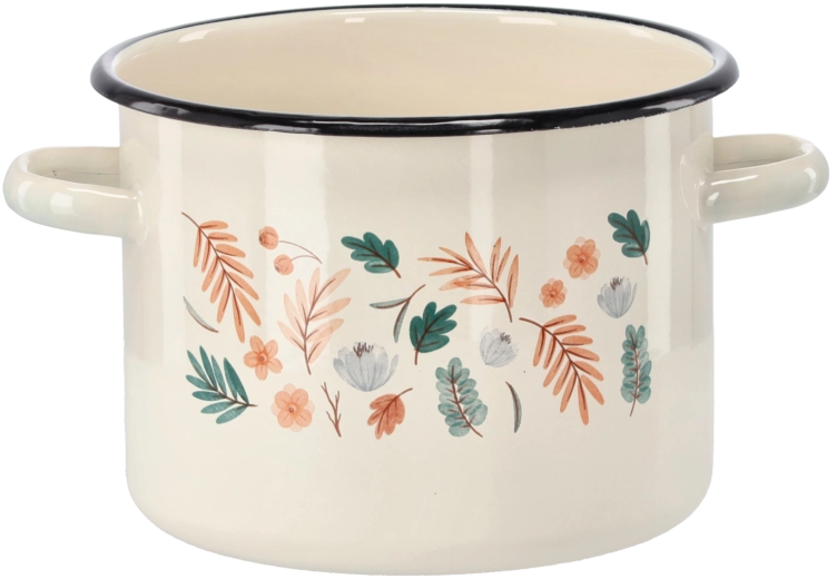 Marmite émaillée 4,5 l, 20 cm, crème avec motif de feuilles