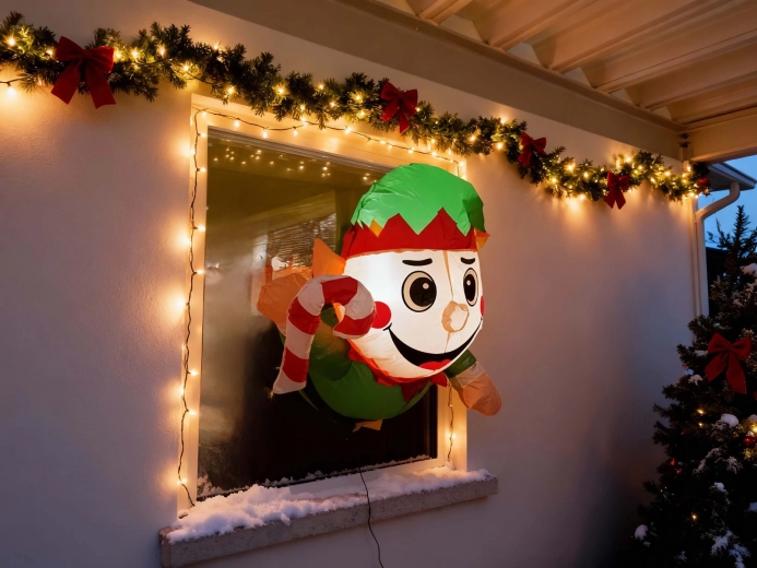 Lutin de Noël gonflable pour fenêtre avec éclairage LED 90 cm