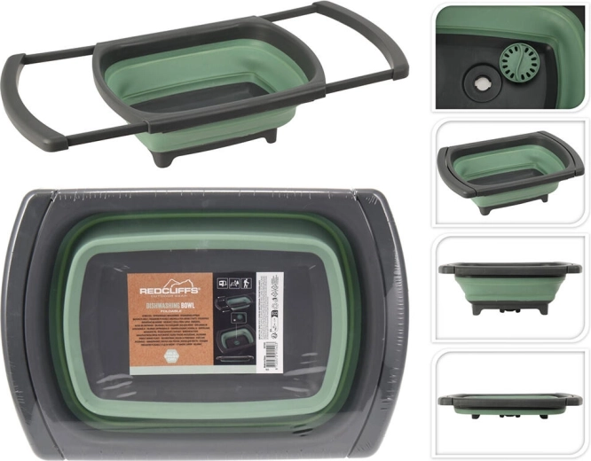 Évier rectangulaire pliant 29 × 26 cm en polypropylène et TPE, gris-vert