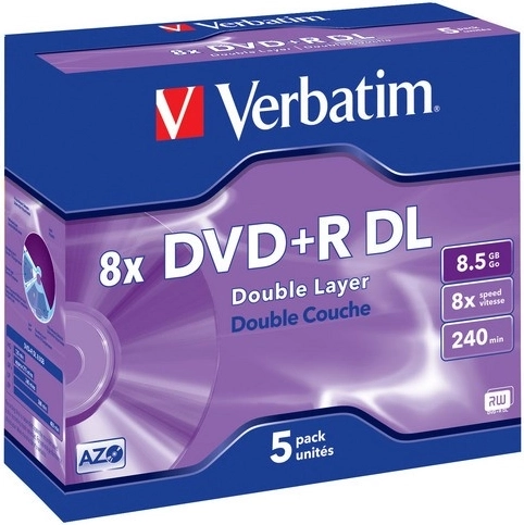 Disques DVD+R double couche enregistrables Verbatim 8,5 Go 8x Matt Silver Jewel Case - 5 pièces