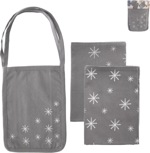 Torchons de cuisine en coton motif flocon 2 pièces + sac