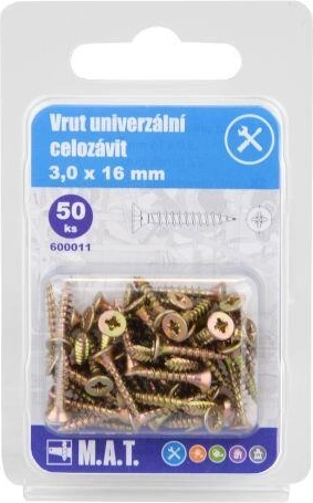 Vis universelle à filetage total 3,0 × 16 mm, zinguée, 50 pcs