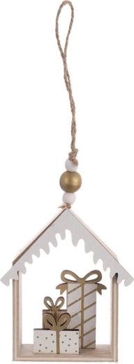 Petite maison en bois à suspendre beige 12 cm