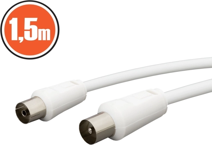 Câble coaxial fiche–prise 1,5 m blanc