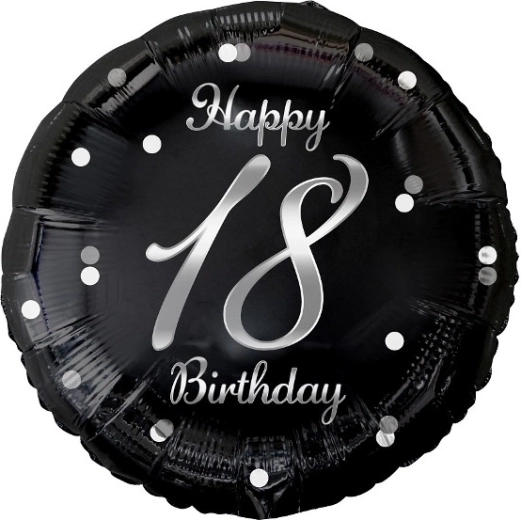 Ballon en aluminium Happy 18 Birthday noir 18"