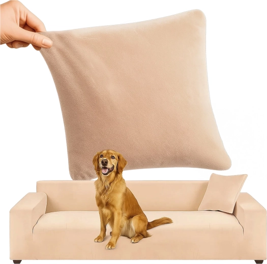 Housse élastique en velours Ruhhy pour canapé d’angle beige 190–230 cm - 1 pièce